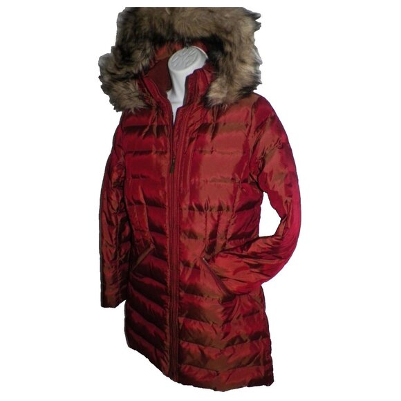 Women's XS 2-4 Lands' End Shimmer Down Coat Puffer Burgundy Orange Hood - Picture 10 of 16